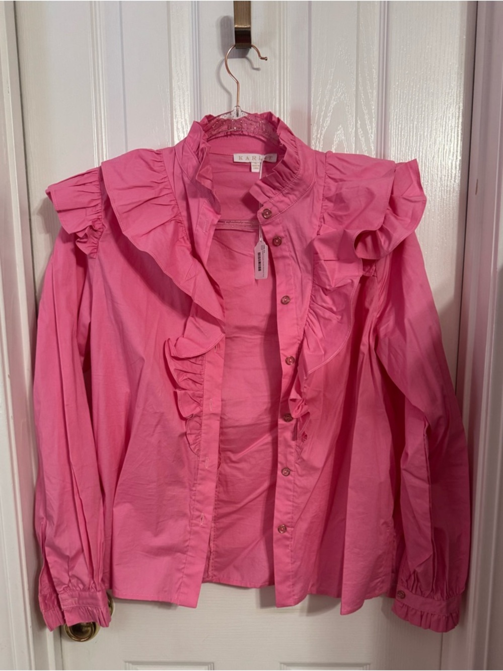 Karlie Pink Ruffle Button-Front Blouse